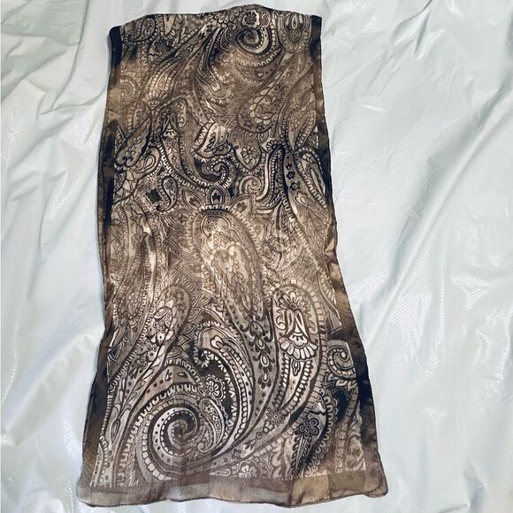 Vintage Halston Brown Paisley Semi Sheer Rectangular Scarf - Picture 7 of 12